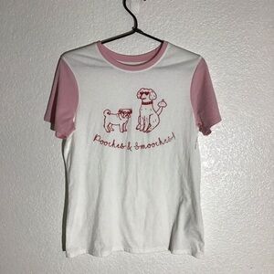 BOBS from Skechers Womens XS Pooches & Smooches Crew Neck T-shirt Pink/Red/White